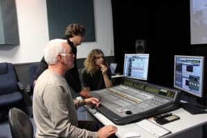 At the mixing desk, from left, assistant head of ideaschool Chris Verburg, Ron Kessels and local musician Floyd Pepper, a Diploma in Screen Production student who completed EIT’s Certificate in Contemporary Music Performance last year.