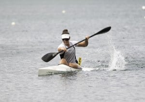 Aimee Fisher – smashing every stroke as hard as she can. Photo by John Roy.