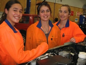Focused on careers in the auto industry, from left, Rayne Hungahunga, Bianca McQuinlan and Nicole Whitehead.