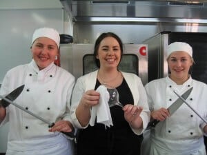 Looking sharp – this year’s Toque d’Or team. Front of house student Ashleigh Butler (centre) scored a silver medal while culinary students Sabrina Faes (left) and Kayla Hughes each picked up a bronze medal.