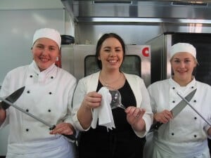 Looking sharp – this year’s Toque d’Or team.  Front of house student Ashleigh Butler (centre) scored a silver medal while culinary students Sabrina Faes (left) and Kayla Hughes each picked up a bronze medal.