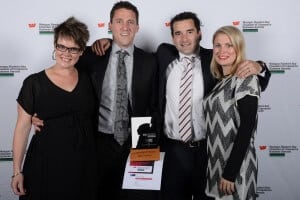 Celebrating  Catalyst’s win at the Westpac Hawke’s Bay Chamber of Commerce Business Awards, from left, Erin and Jared Maloney and Nick and Sophie Sowman.