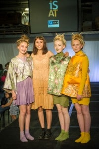 Fashion designer and EIT graduate Ruby Davison with her collection, inspired by Japanese culture and the Beatles’ Yellow Submarine.