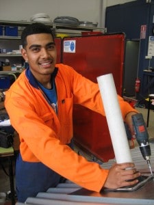 Sione Kaulave, working on a “roof” in the workshop at EIT.