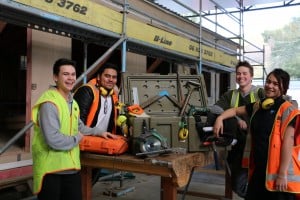 Packing tools for Vanuatu, from left, trades students Cory Atkenson, Jarrod Rogers- Hughes, Jacob Renall and Rayne Hungahunga.