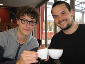 “Cin cin” – Alessandro Mangiameli and Jascha Oldham-Selak drink to their Bragato exchange scholarship success on EIT’s campus in Hawke’s Bay.   