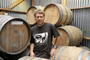 Figure 79 Brent Laidlaw with some of the original 1988 French oak barrels.