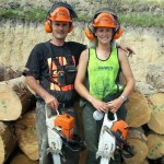 Family business: EIT forestry tutor Alan Paulson with his daughter Georgia on a skid site: “It’s much safer now”.