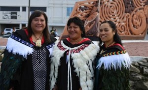 Maria Harakore Taylor, Marisa De Halvalanzia Neho and Mairia Sharlene Pullar graduating with a Bachelor of Arts (Māori).