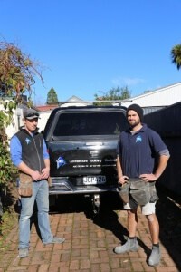 “It gives me a good feeling”: Malachi Lewis (right) found the way in to a career in building things through a Level 2 and 3 Certificate in Carpentry at EIT then a great job with Sam Gavin (left) of ABC Design Builders.