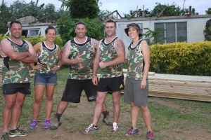 Raising roofs in cyclone-hit Vanuatu, from left, Carl Fairbairn, Kelly Frewin, Jack Pritchard, Todd Rogers and Nikki Wawatai.
