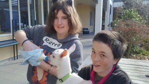 Work and Life Skills students Searlait Edmonds from Clive (left) and Anne-Marie Tennant from Napier take a turn at feeding Pickles.