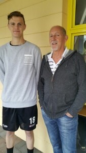 EIT degree student Dylan Thomas, who plays in the New Zealand under-21 hockey team, with High Performance Sport New Zealand’s Criss Strange.  